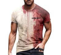 F 91W T-shirt Halloween Décontracté Col Rond Sang Graphique Grande Taille Imprimé Couleur Unie Manches Courtes T-Shirt avec Slogan Drôle Polo Homme Bleu Foncé, Brick Rot3, S