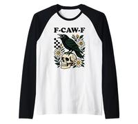 F-Caw-F Crâne de Corbeau drôle Sombre Gothique Floral Humour Manche Raglan