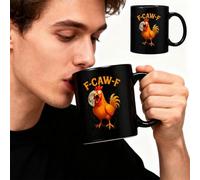 F-Caw-F Mug humoristique en forme de coq de 325 ml pour homme et femme, tasse à café en céramique Caw-F Crazy & Angry Chicken Coq noir, tasses fantaisie cadeaux pour bureau, maison, cadeau