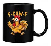 F-Caw-F Mug humoristique en forme de coq de 325 ml pour homme et femme, tasse à café en céramique Caw-F Crazy & Angry Chicken Coq noir, tasses fantaisie cadeaux pour bureau, maison, cadeau