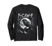 F-Caw-F Raven Moon Gothic Halloween Black Crow Bird Lover Manche Longue