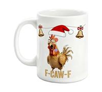 F-Caw-F Tasse à café amusante en céramique sur le thème de Noël F Caw F, tasse à café humoristique en forme de coq pour homme et femme, décoration d'intérieur de ferme