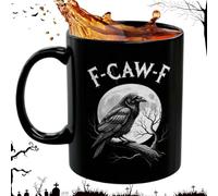 F-caw-f - Tasse à café effrayante en céramique pour Halloween, 325 ml, tasse à café gothique en forme de corbeau, cadeau arcastique pour les amateurs d'oiseaux, les sorcières et les fans d'humour noir