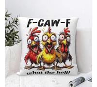 F-Caw-F What The Heli Funny Chicken Taie d'oreiller Housse de coussin Polyester Imprimé Taie d'oreiller Nouveauté Taies d'oreiller pour la décoration de la maison