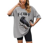 F Caw FT T-shirt amusant corbeau noir oiseau T-shirt gothique pour femme Top Party, gris, M