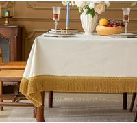 F-CHU Nappe Blanche épaisse en Velours avec de Beaux Pompons dorés Vintage pour décoration d'intérieur, Mariage, fête, Banquet et événements, 152,4 x 218,4 cm
