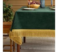 F-CHU Nappe de luxe verte épaisse en velours avec de beaux pompons dorés pour décoration d'intérieur, mariage, fête, banquet et événements, 152,4 x 218,4 cm