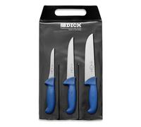 F. Dick ErgoGrip 8255300 Knife Set 3-Piece Boning Knife 13 cm, Cutting Knife 18 cm, Block Knife 21 cm, HRC 56°, Blue