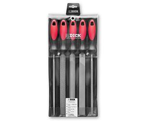 F. DICK Lot de 5 limes/râpes (200 mm, avec poignée à 2 composants, pour artisans, outils pour bois, fer, métaux non ferreux, acier) 1304401-2K