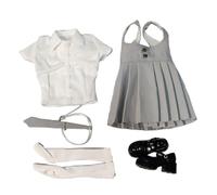 F Fityle 1/6 Haut à manches courtes et robe Mini jupe à bretelles Vêtements de poupée décontractés rétro Habillez-vous pour les figurines féminines de 12, Gris et Blanc