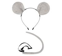 F Fityle 2 Pcs Souris Costume Accessoire Ensemble Souris Oreilles et Queue Cheveux Cerceau Chapeaux Déguisement Accessoires pour Mascarade Pâques Jeu de Rôle, GRISE