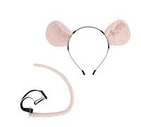 F Fityle 2 Pcs Souris Costume Accessoire Ensemble Souris Oreilles et Queue Cheveux Cerceau Chapeaux Déguisement Accessoires pour Mascarade Pâques Jeu de Rôle, ROSE