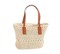 F Fityle 2X Mode Paille Tissé Sac à Main Poignée Supérieure Sacs à Bandoulière Tissé à La Main avec Fermeture éclair Fourre-Tout Mini Sac à Main pour