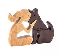 F Fityle 2x Statue En Bois D'homme et de Chien, Modèle de Sculpture de Chien En Bois Sculpté à La Main, Statue Humaine de Chien pour Hommes et Femmes, Décorati