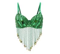 F Fityle Belly Dance Sequins Perlé Soutien-Gorge Top Latin Samba Dancing Costumes Bikini - Vert, comme décrit