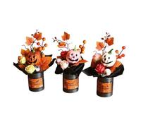 F Fityle Bouquet de citrouilles d'Halloween 3 pièces avec seau, fleurs artificielles polyvalentes faites à la main avec mini citrouilles pour décoration de