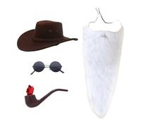 F Fityle Chapeau cowboy et barbe : déguisement pour Halloween et les fêtes foraines. Scène carnaval, Blanc