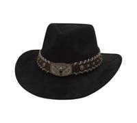F Fityle Chapeau Cowboy Polyester Ajustable Adulte Bord Large Bande Détachable Vintage Doublure Suédée Confortable Protection Solaire Strap Réglable Adapté à, Noir