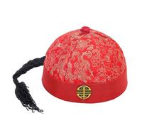 F Fityle Chapeau Oriental Chinois d'Empereur, Propriétaire en Soie, Asiatique Mandarin, Casquette de Cosplay de Fête, Rouge 56cm