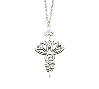 F Fityle Collier Bouddhiste sous Forme de Fleur de Lotus avec Pendentif, Porte-Chance pour Femme et Homme - Argent