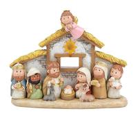 F Fityle Ensemble de crèche de Noël miniature de dessin animé avec décoration de bureau d'intérieur lumineuse, artisanat de table traditionnel 20 x 7,7 x 16 cm