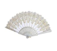 F Fityle Éventail de Broderie Pliant à Main en Soie, Éventail de Pliage de Dentelle de Mariage de Danse de Style Espagnol, pour Mariage, Fête et Cadeau Femme, Blanc