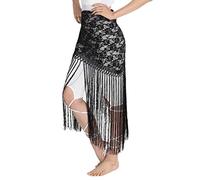 F Fityle Femmes Dame Vintage Danse Du Ventre Longue Frange Gland Jupe Dentelle Floral Triangle Hanche écharpe Vêtements, Noir, comme décrit