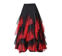 F Fityle Flamenco Ballroom Danse Grande Jupe Femmes Costumes Modernes, Noir rouge, 87-90 cm
