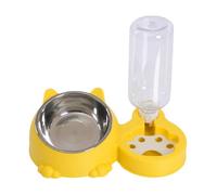 F Fityle Gamelle pour Chat Ensemble Bol Eau Nourriture Bouteille Automatique Réservoir INOX Incliné pour Nettoyage Facile Convient Animal Petit Maison, Jaune