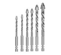 F Fityle Jeu de forets excentriques dentelés à quatre tranchants, haute résistance, vibrations réduites, accessoires à tige hexagonale pour bois, ciment, verre, 6 Morceaux