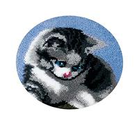 F Fityle Kit de Crochet Débutant Fil Acrylique Ensemble Broderie Canevas Tapis Crochet Convient pour Enfants Décoration Intérieure Cadeau Salon, Chat Gris