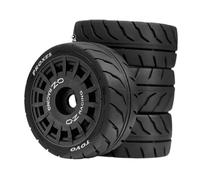 F Fityle Lot de 4 roues et pneus robustes, professionnels, faciles à installer, pièces de rechange de 7,6 cm de diamètre, à monter soi-même, modifiés pour 1/10, Noir