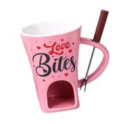 F Fityle Mug à fondue au chocolat avec fourchette pour la Saint-Valentin, en céramique, portable et créatif, idéal pour faire fondre le chocolat lors d'une, Rose
