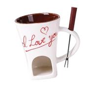 F Fityle Mug à fondue au chocolat avec fourchette pour la Saint-Valentin, en céramique, portable et créatif, idéal pour faire fondre le chocolat lors d'une, Blanc