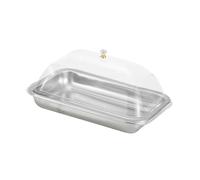 F Fityle Plateau de Service en Acier Inoxydable avec Couvercle Transparent, Présentoir à Gâteaux Rectangulaire, Plateau Alimentaire Multifonctionnel Pratique pour Fêtes, 32 X 22 X 5 Cm