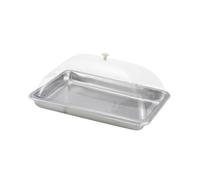 F Fityle Plateau de Service en Acier Inoxydable avec Couvercle Transparent, Présentoir à Gâteaux Rectangulaire, Plateau Alimentaire Multifonctionnel Pratique pour Fêtes, 45 X 35 X 5 Cm