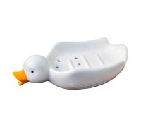 F Fityle Porte-savon en forme de canard avec égouttoir, facile à nettoyer, mignon, ornement en céramique, pour comptoir de salle de bain, lavabo, décoration