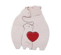 F Fityle Puzzle d'art en bois de la famille des ours avec un décoratoires aimant le cœur, un puzzle en bois d'ours en bois, ornement de la famille des ours, 3 Ours