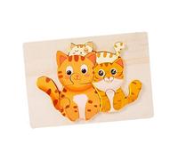 F Fityle Puzzles d'animaux en Bois Jouet d'éducation précoce penché Cognition Intelligence Puzzle Puzzle de Forme pour Filles garçons Enfants, Chat