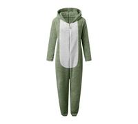F Fityle Pyjama Combinaison Femme avec Capuche Oreilles Chat En Velours Côtelé Souple à Fermeture Éclair Adaptée pour Soirée Pyjama Jeu de Rôle Fête D'Annivers, Green L