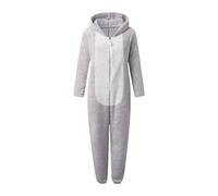 F Fityle Pyjama Combinaison Femme avec Capuche Oreilles Chat En Velours Côtelé Souple à Fermeture Éclair Adaptée pour Soirée Pyjama Jeu de Rôle Fête D'Annivers, Gray L