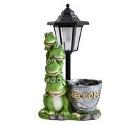 F Fityle Sculpture en résine représentant une grenouille de jardin avec seau et lampe solaire, pièce unique pour jardin ou terrasse.