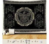 F-FUN SOUL Tapisserie nordique Vikings - 203,2 x 152,4 cm - Flanelle douce - Rune celtique - Rune celtique - Esthétique - Mythologie - Tenture murale pour chambre à coucher et salon - GTZYFS1826
