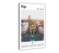 F I N U C B Toile murale à thème Riga Lettonie - Affiche d'œuvre d'art moderne pour décoration murale d'intérieur et bureau - 50 x 75 cm