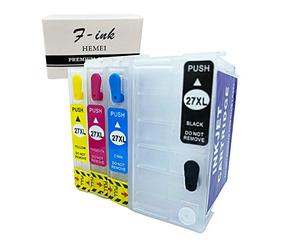 F-ink Lot de 4 cartouches d'encre vides rechargeables de rechange pour cartouches d'encre 27XL et 27XXL - 4 couleurs (T2791 noir, T2712 cyan, T2713 magenta, T2714 jaune)