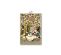 F.LLI BONELLA Tableau sacré de la Nativité avec mosaïque dorée, MDF, 10,5 x 15,5 cm, avec chant 'Tu descends des étoiles'