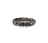F & M FOREVER MAGNETIC Bracelet en Hématite et Pierre Naturelle Noir ou Hématite et Œil de Tigre. Bracelet élastique avec 2 rangées de perles 6mm homme. Le cadeau parfait (Tigre)