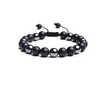 F & M FOREVER MAGNETIC Bracelet Shamballa en Pierre Naturelle, Hématite, Onyx et Obsidienne. Bracelet Perle 8mm Homme, Femme avec cordon réglable de 18 à 25cm (Noir et Argent)