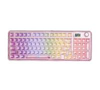 F-NB98 Clavier mécanique Bouton multifonctionnel à 3 modes Écran personnalisé Rétro-éclairage RVB Hot Swap Compatible avec les modèles d'ordinateur de bureau Clavier de jeu PC Gamer(Pink Transparent)