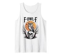 F-Owl-F Jeu de Mots Amusant pour Halloween Motif Chouette sur tête de Mort Chauve-Souris et Lune Débardeur